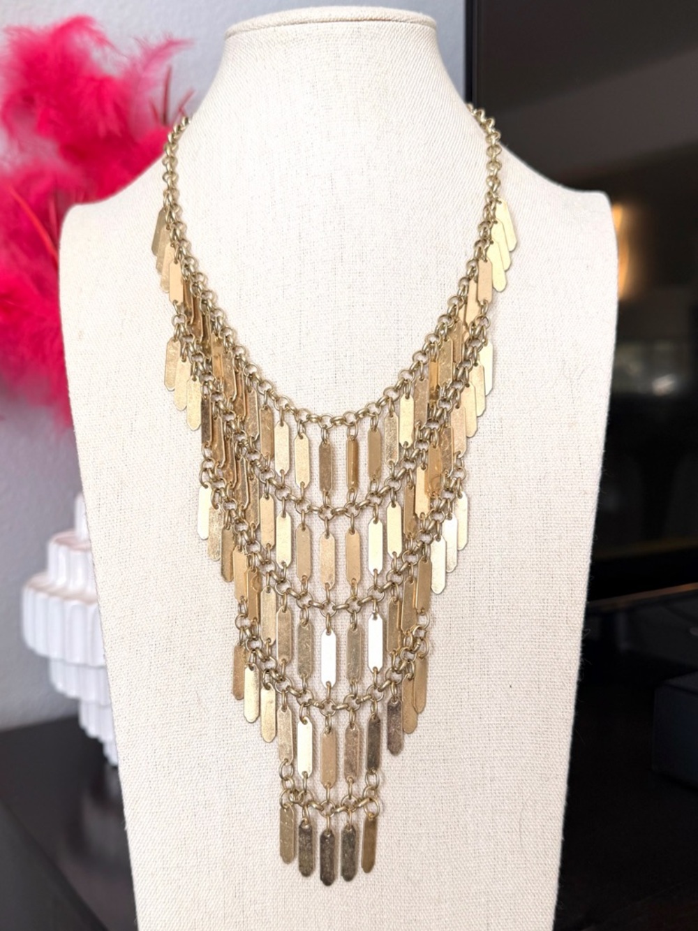 Statement Gold Multi-Layer Fringe Necklace
